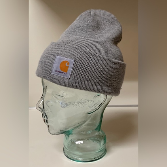 Adult Unisex Light Heather Grey CARHARTT Watch Cap Cuffed Acrylic Beanie Hat - Picture 11 of 11